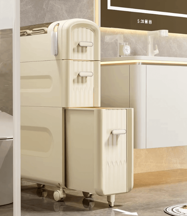 Slim Bathroom Organizer with Floor-to-Ceiling Storage – Ideal for Narrow Spaces & Toilet-Side Areas