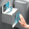 Smart sensor tissue box with a sleek wall-mounted design, waterproof, and automatic paper dispensing for hands-free convenience in bathrooms and kitchens.