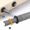 Soft close door dampers in white, grey, and black for quiet cabinet and drawer operation.