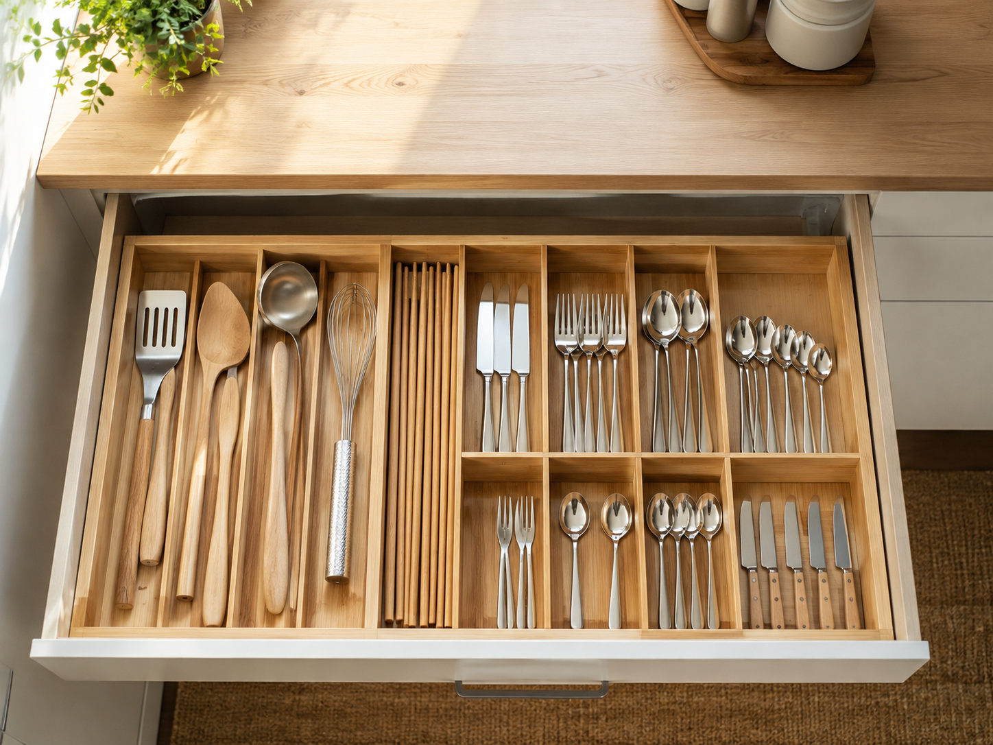 Sarah's eco-friendly bamboo drawer organizer with silverware