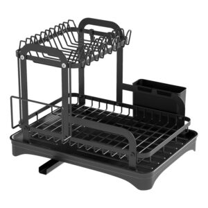 2-Tier Dish Drying Rack with 360° Swivel Drainboard (Rustproof Kitchen Counter Organizer)