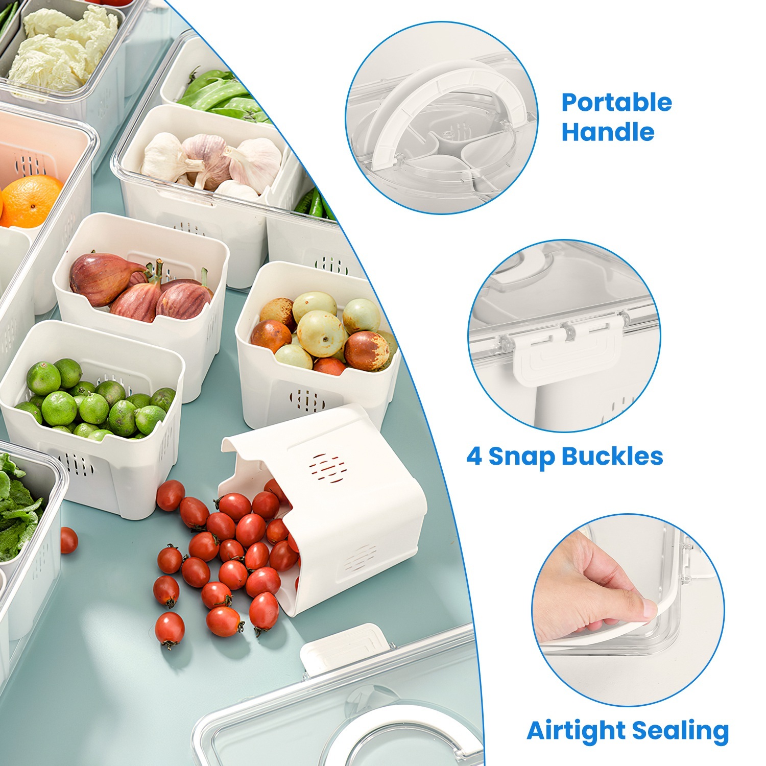 2-Pack Airtight Produce Storage Containers with 8 Removable Colanders (Fridge & Picnic Food Organizers) gallery view 9