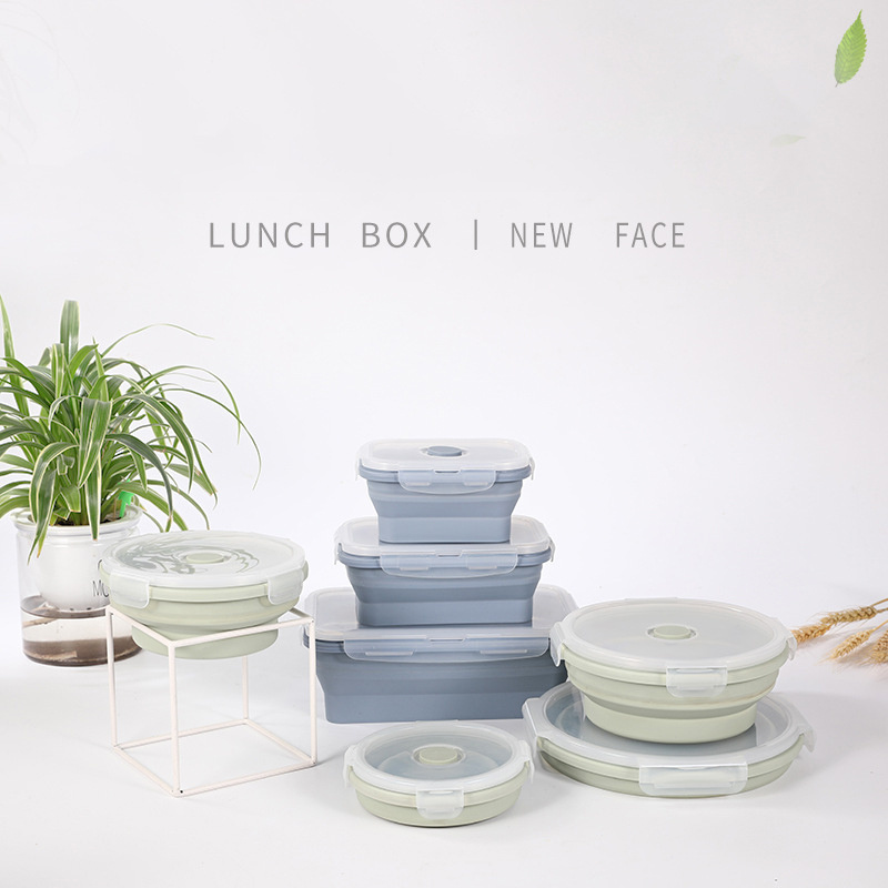 Collapsible Silicone Bento Lunch Box with Airtight Leak-Proof Vent Lid