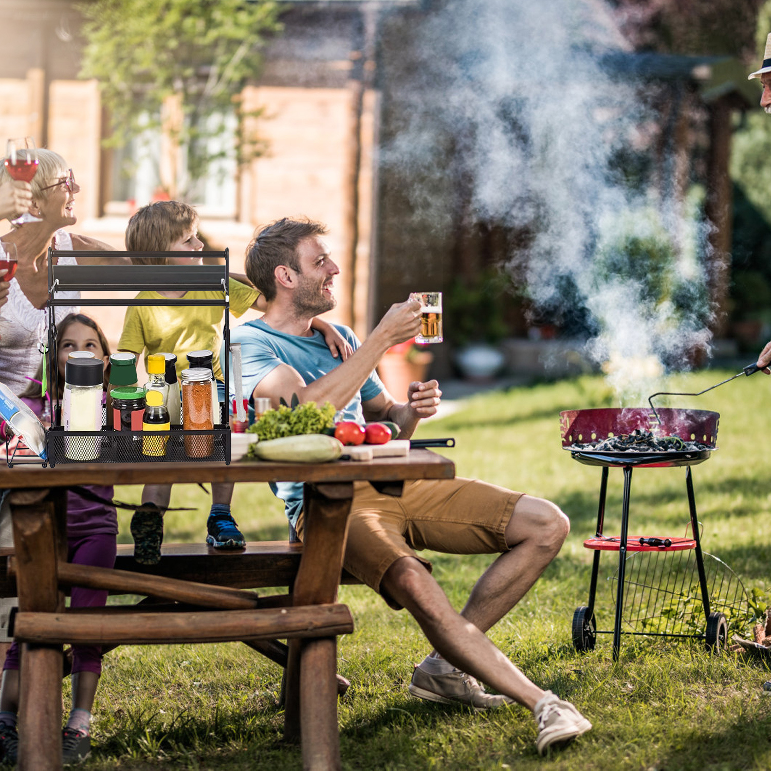 Family Backyard BBQ Cookout with TidyVo Grill Caddy