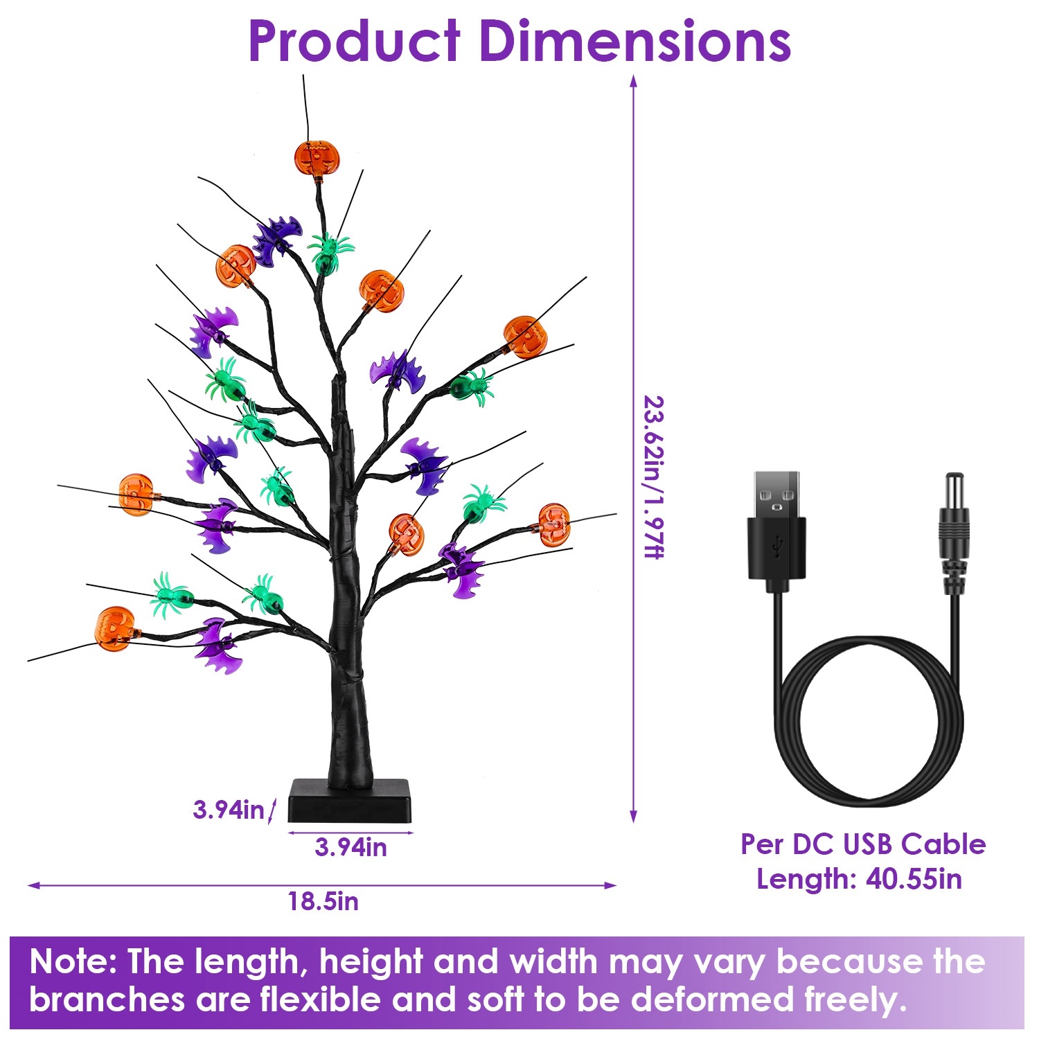 2-Pack 24″ Lighted Black Halloween Trees with Timer – Pre-Lit Tabletop Branch Decor for Indoor Party gallery view 3