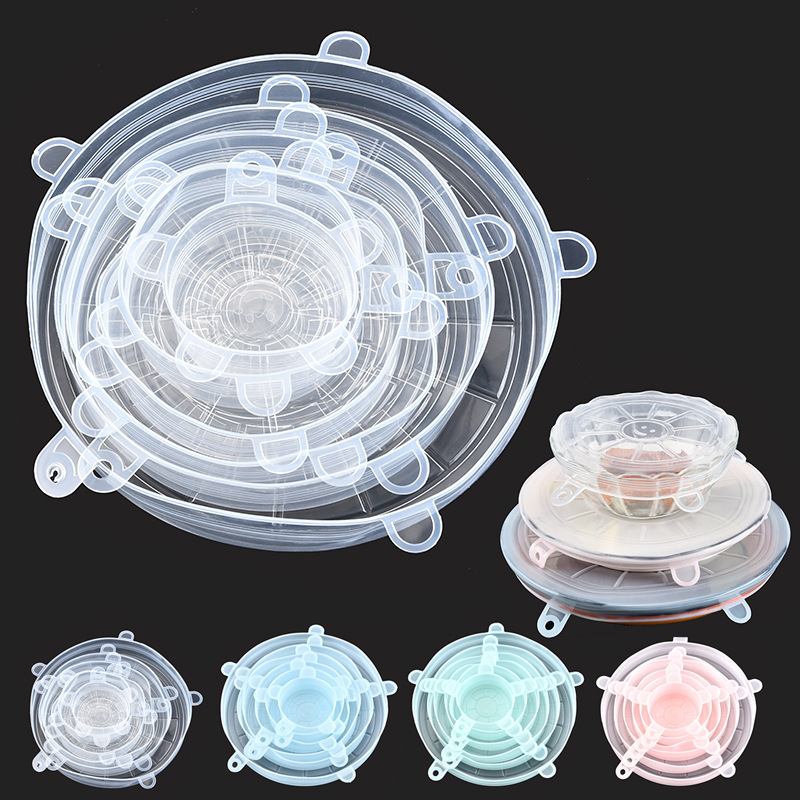 6-Piece Reusable Silicone Stretch Lids Set for Bowls, Pots & Cans (BPA-Free Food-Grade Airtight Seals in 6 Sizes)