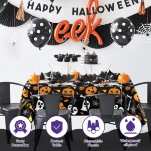Disposable Halloween Plastic Tablecloth 2-Pack (87" × 51" Waterproof & Oil-Proof Rectangular Table Covers, 1 Black & 1 Purple for Parties, Pumpkin Carving & Buffets)