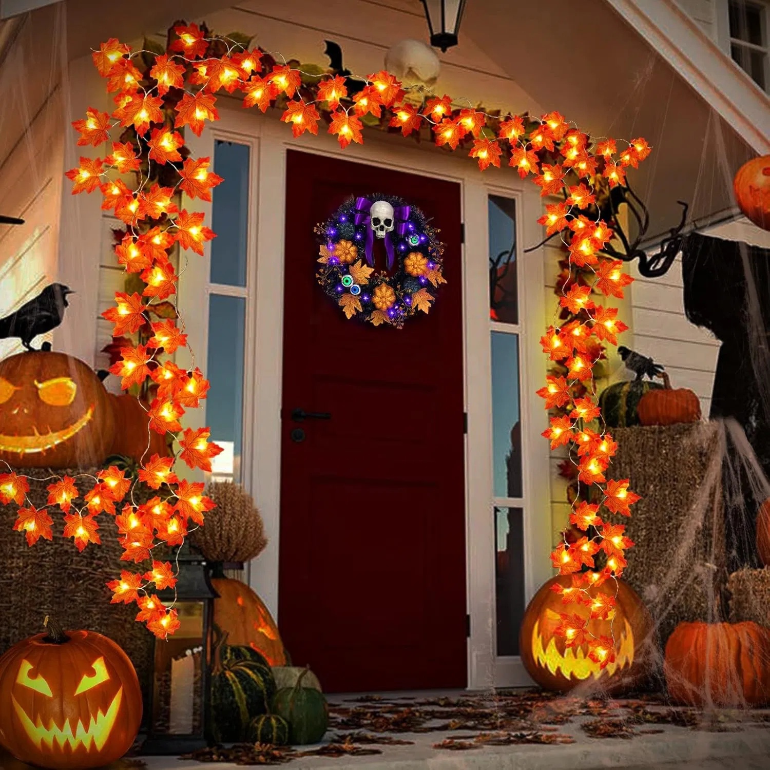 Glowing Autumn Maple Leaf Garland 3-Pack with Smart Timer (30Ft / 60 LEDs) gallery view 6
