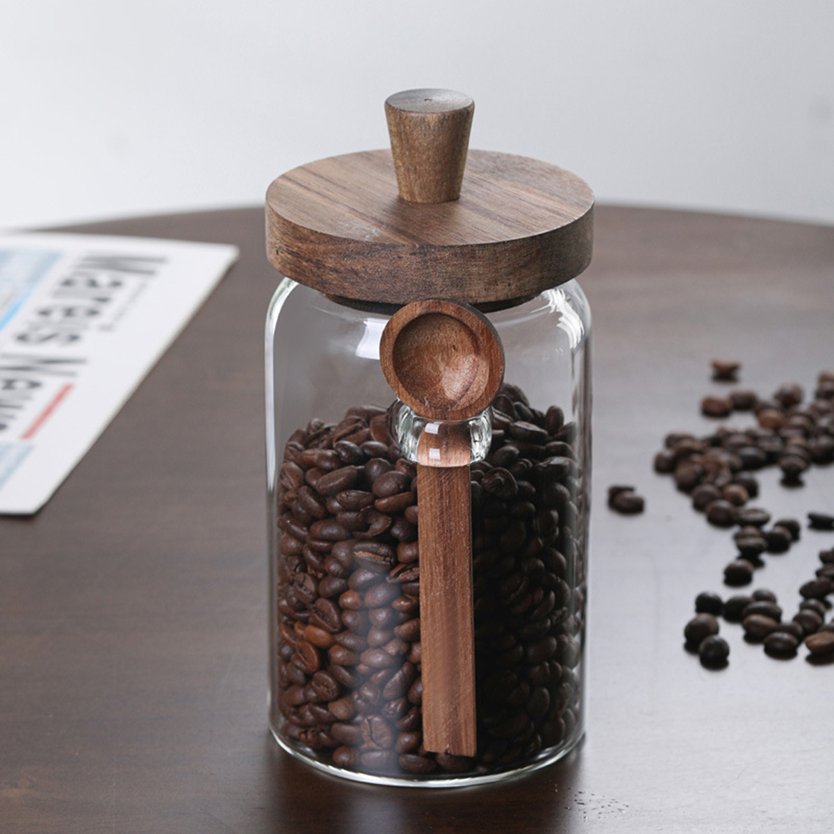 Detailed View of Blown Glass Loop Bracket Holding Handcrafted Wooden Scoop Spoon