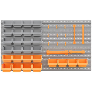 44-Piece Wall-Mounted Pegboard & Storage Bin Tool Organizer Kit (28 Multi-Sized Bins, Screwdriver Shelf & Hooks for Garage Workshop, Orange & Grey)