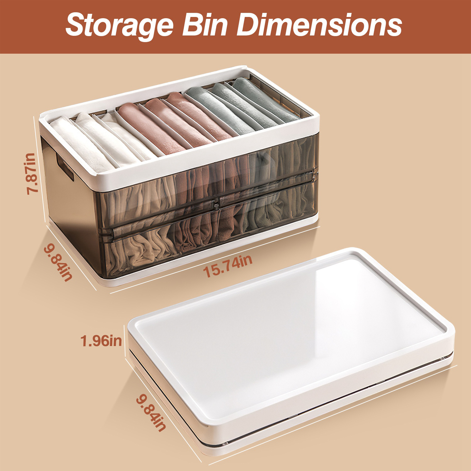3-Pack Stackable Foldable Storage Bins with Lids & Removable Dividers (Collapsible Closet Drawer Organizers) gallery view 2