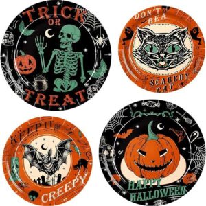 Vintage Halloween Party Paper Plates Set (48-Pack / 400GSM Heavy-Duty – 9″ & 7″)