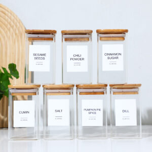 12-Piece Square Glass Spice Jars Set with 72 Waterproof Labels