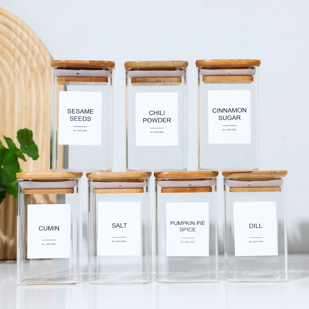 12-Piece Square Glass Spice Jars Set with 72 Waterproof Labels gallery view 1