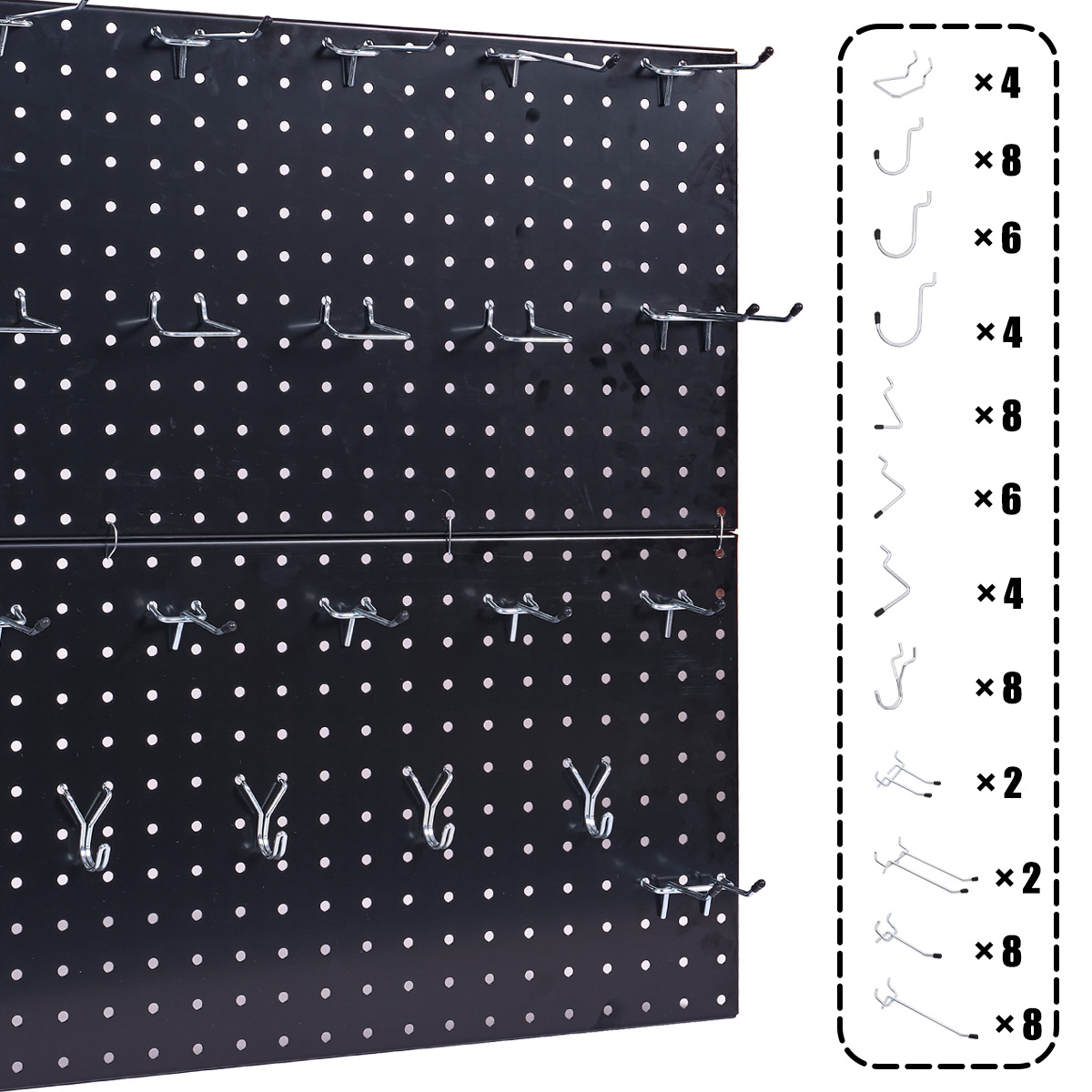 108-Piece Heavy-Duty Steel Pegboard & Hook Organizer Kit (2 Metal Panels, 68 Assorted Hooks, 36 Locks & Specialty Tool Racks, Black) gallery view 5