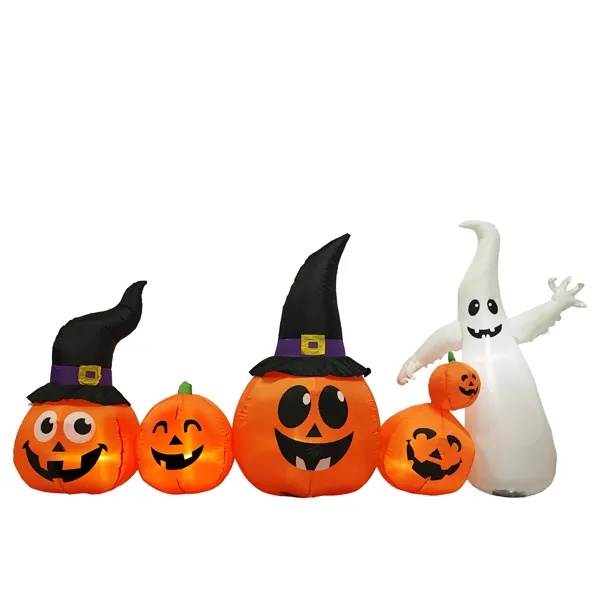 8 Ft Inflatable Halloween Ghost & 5 Pumpkins Yard Decoration with Built-In LEDs (Outdoor & Lawn Weatherproof Blow-Up Decor)