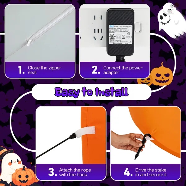 8 Ft Inflatable Halloween Ghost & 5 Pumpkins Yard Decoration with Built-In LEDs (Outdoor & Lawn Weatherproof Blow-Up Decor) gallery view 2