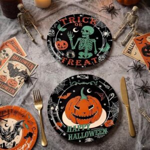 Vintage Halloween Party Paper Plates Set (48-Pack / 400GSM Heavy-Duty - 9" & 7")