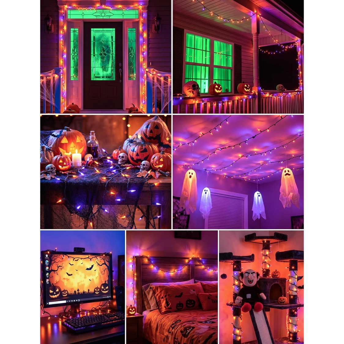 Vintage Purple & Orange Halloween String Lights (20Ft / 100 Bulbs – Connectable) gallery view 7