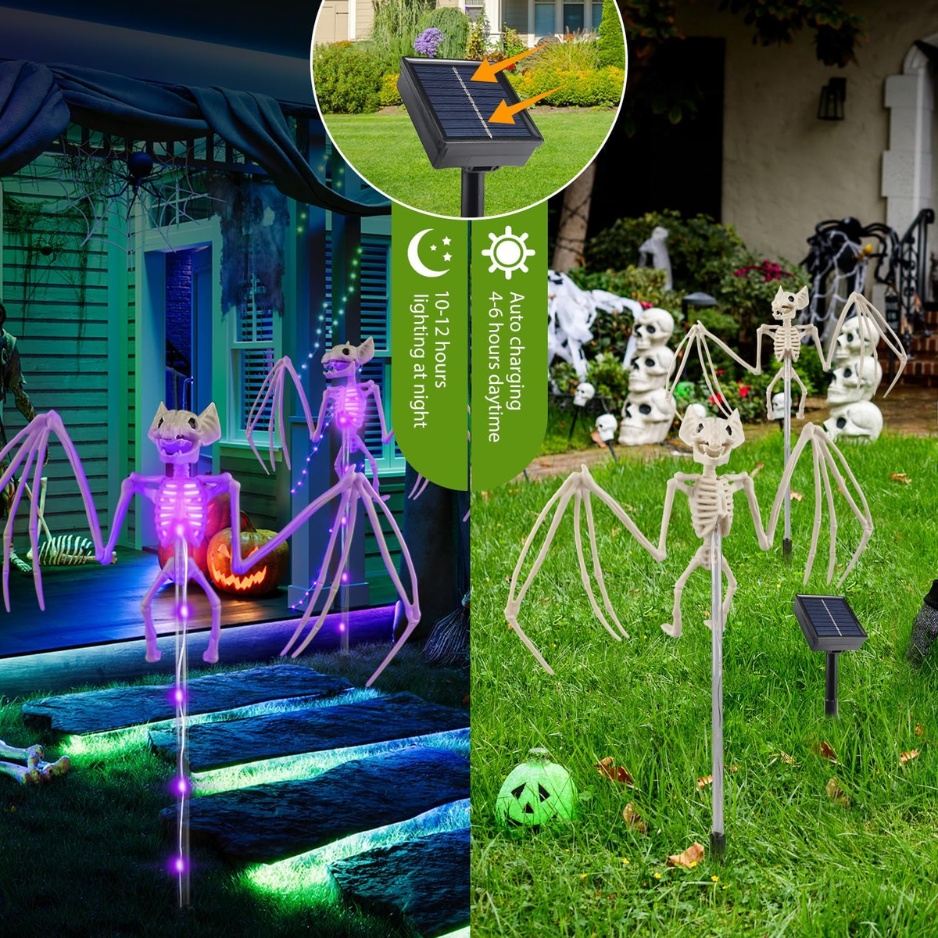 Solar 3D Bat Skeleton Pathway Lights (2-Pack / 8 Modes – IP65 Waterproof) gallery view 2
