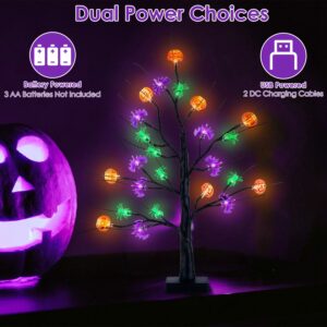 2-Pack 24" Lighted Black Halloween Trees with Timer - Pre-Lit Tabletop Branch Decor for Indoor Party