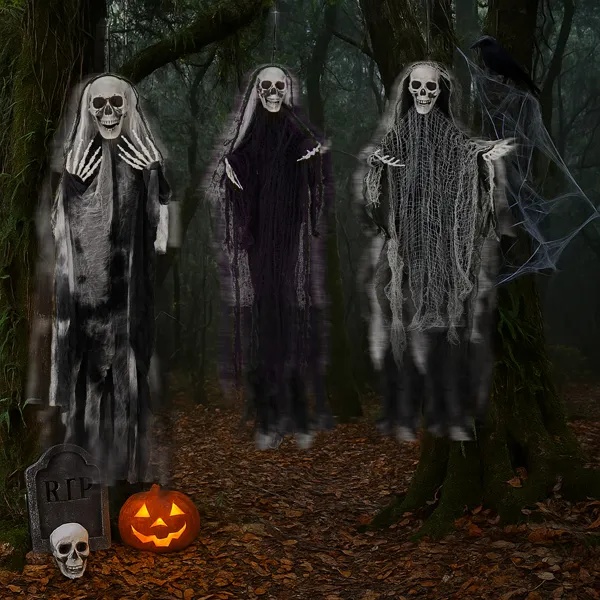 Hanging Skeleton Ghosts Haunted Cemetery Display