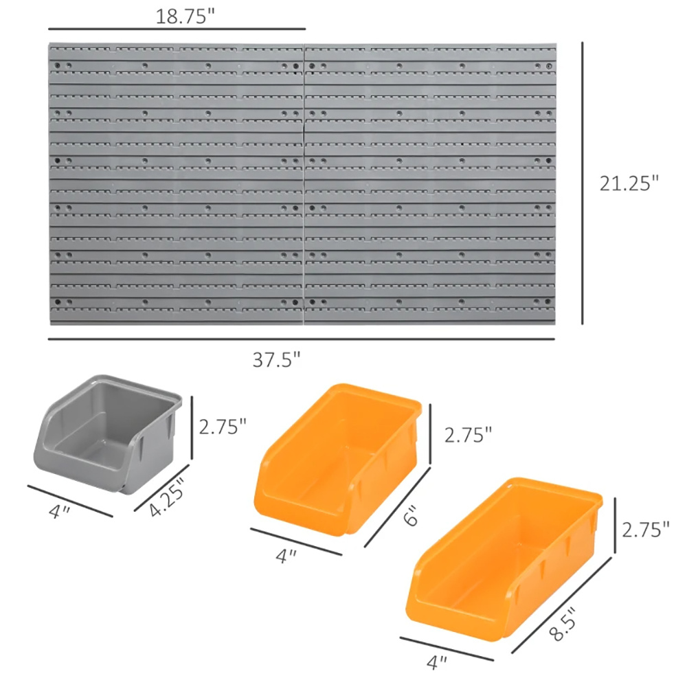 Pegboard Panel and Bins Dimensions Specification Diagram