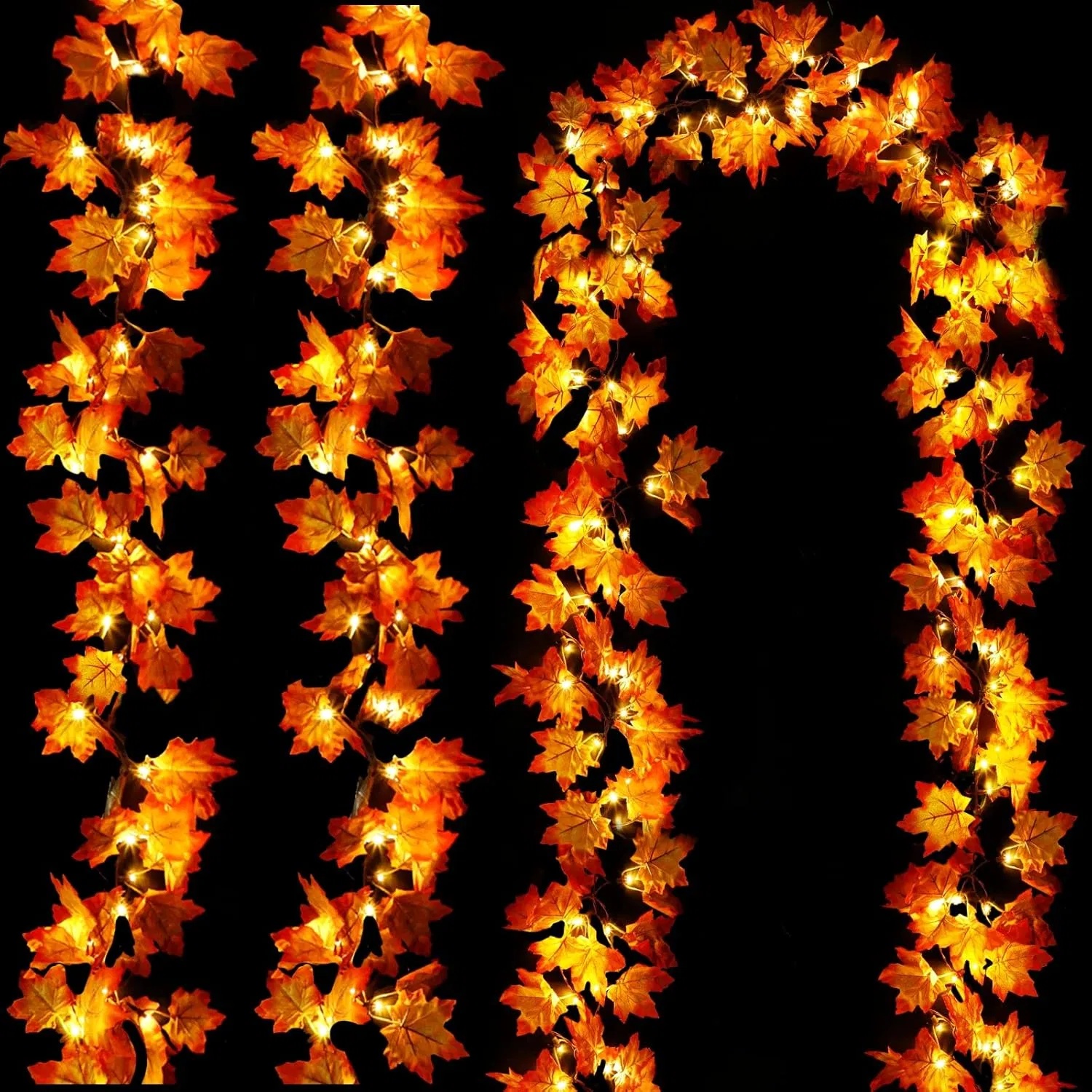 Glowing Autumn Maple Leaf Garland 3-Pack with Smart Timer (30Ft / 60 LEDs) gallery view 3