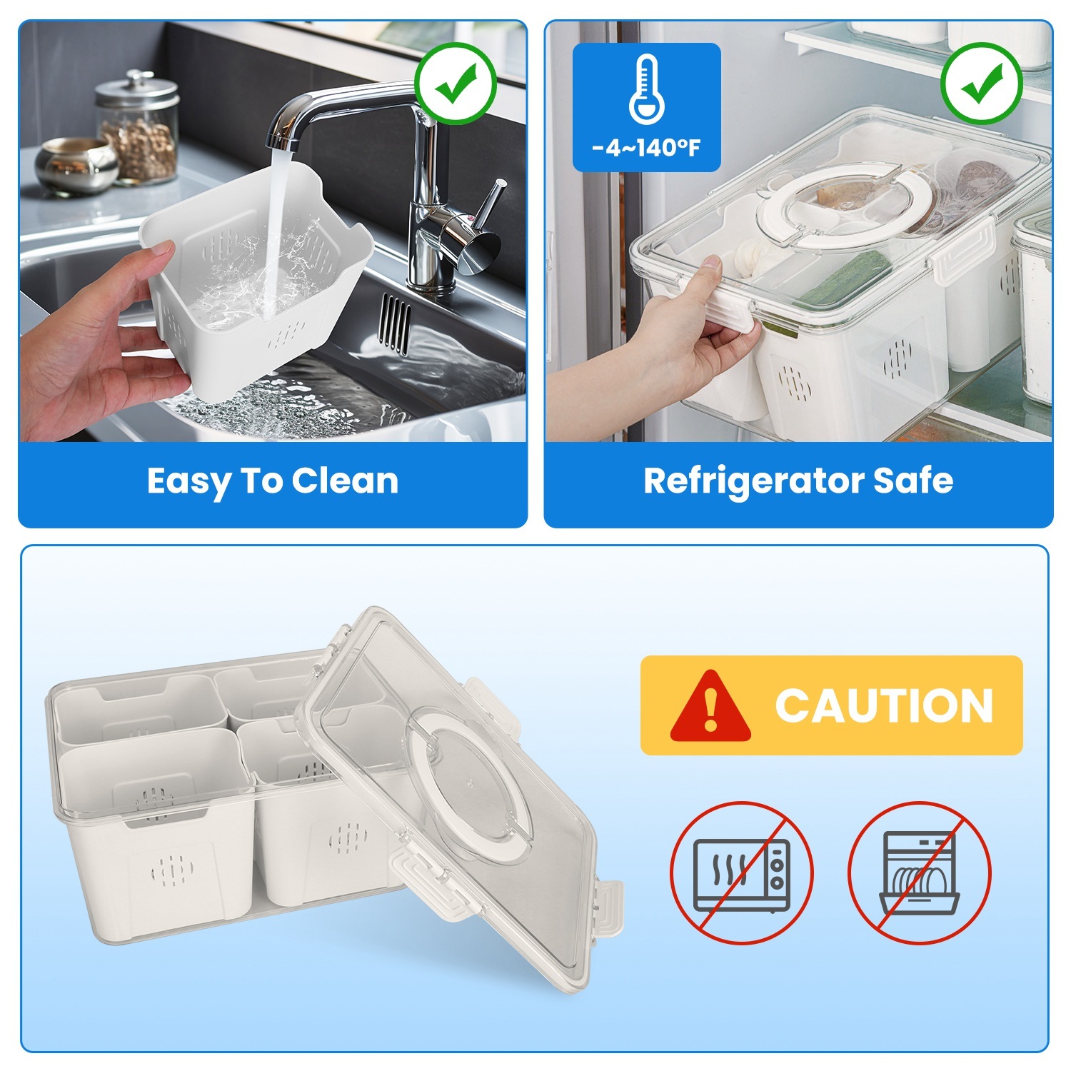 2-Pack Airtight Produce Storage Containers with 8 Removable Colanders (Fridge & Picnic Food Organizers) gallery view 2