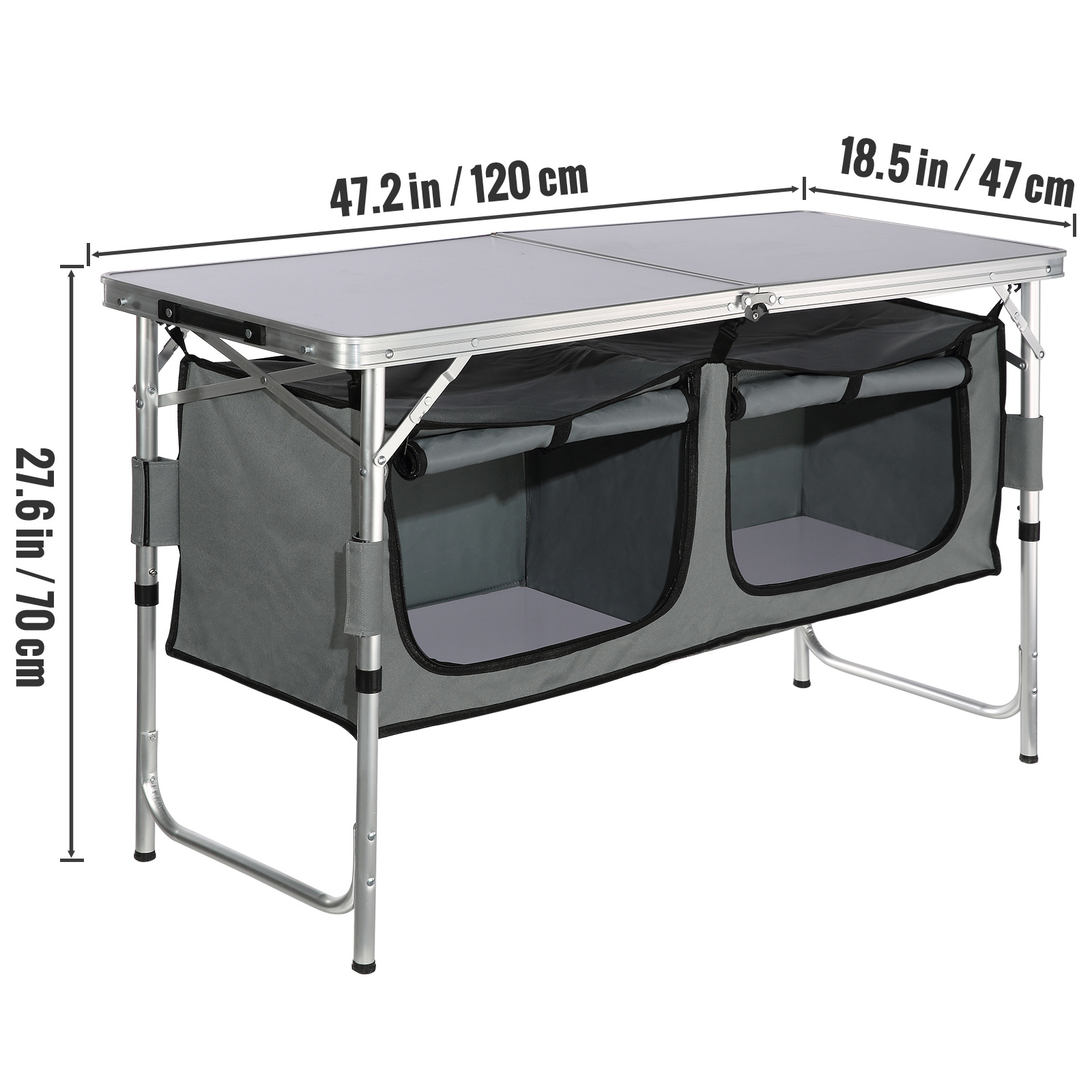 Folding Camping Kitchen Table with 3 Adjustable Heights & Storage Organizer (Quick-Setup Portable Cook Station) gallery view 4