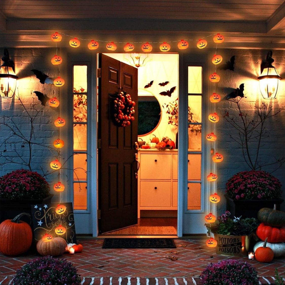 3D Jack-O’-Lantern Pumpkin String Lights with Dual Modes (10Ft / 20 LEDs) gallery view 1