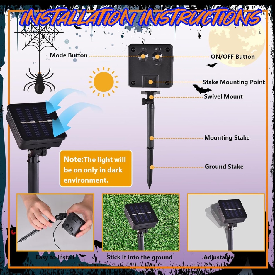 Solar-Powered Lighted Witch Feet Halloween Garden Flag (12" × 18" Double-Sided Yard Decor, 8 Lighting Modes, Waterproof Fabric with Solar Panel for Lawn, Walkway & Porch) gallery view 3