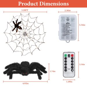 Halloween Spider Web Lights with Plush Spider - 3.3FT 70-LED Battery Operated Decor with Remote