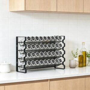 4-Tier Spice Rack Organizer Set with 36 Glass Jars, Labels & Funnel (18″ x 11″ Countertop & Wall-Mount Pantry Rack)
