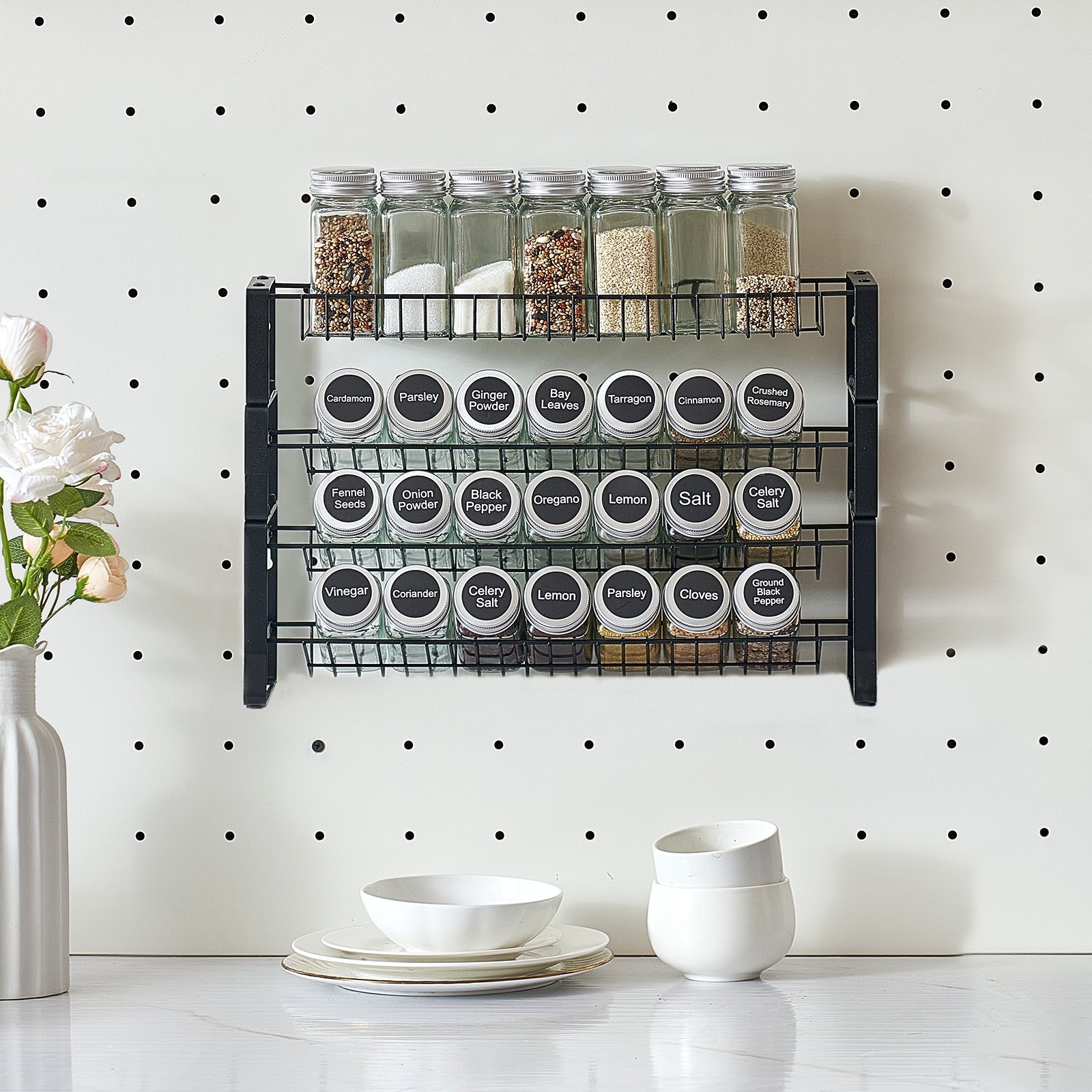 4-Tier Spice Rack Mounted on Kitchen Wall