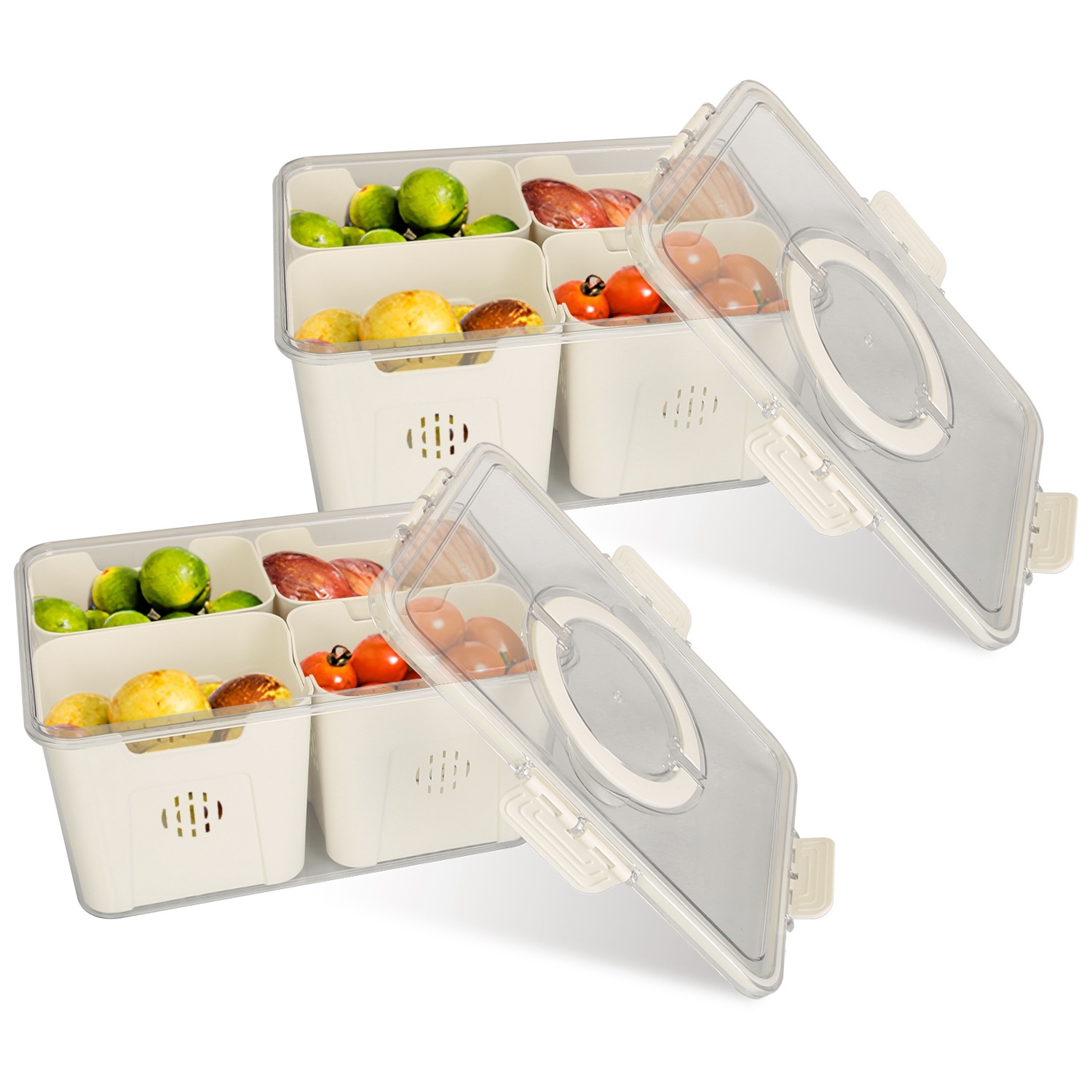 2-Pack Airtight Produce Storage Containers with 8 Removable Colanders (Fridge & Picnic Food Organizers) gallery view 5