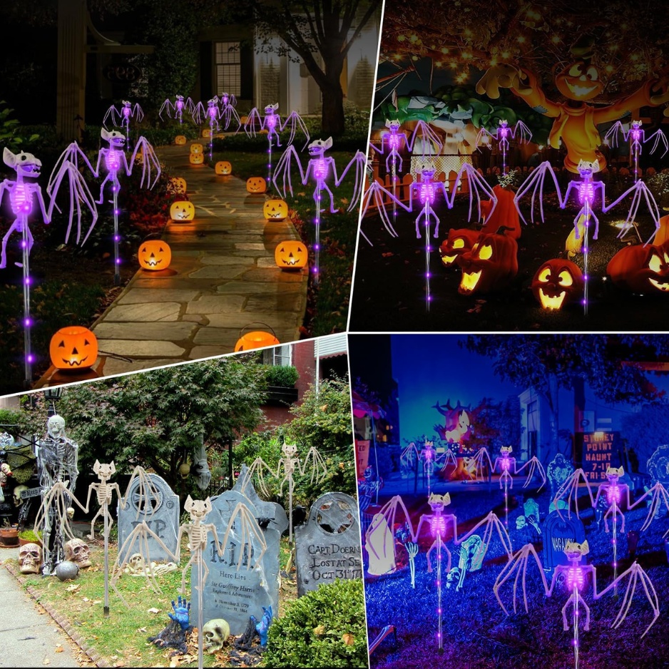 Solar 3D Bat Skeleton Pathway Lights (2-Pack / 8 Modes – IP65 Waterproof) gallery view 6