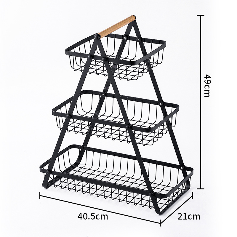 2 & 3-Tier Kitchen Countertop Fruit & Vegetable Storage Basket Stand with Wooden Handle (Rustproof Carbon Steel Wire Organizer) gallery view 6
