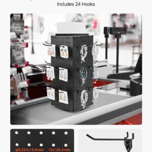 Rotating Pegboard Display Stand (4-Sided 360° Spinning Tower, 24 Steel Hooks, Heavy-Duty Cold-Rolled Steel Countertop Organizer for Crafts, Jewelry & Tools, Matte Black)