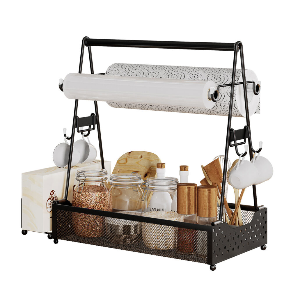 Metal Grill Caddy with Paper Towel Holder & Utensil Organizer (Outdoor BBQ & Picnic Cookout Station)