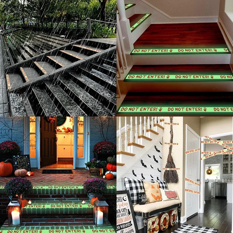 Glow-in-the-Dark Halloween Warning Tape (10 FT / 3M Luminous "DO NOT ENTER" Self-Adhesive Barrier Tape with Dripping Blood & Handprints for Doors, Stairs & Porch) gallery view 5