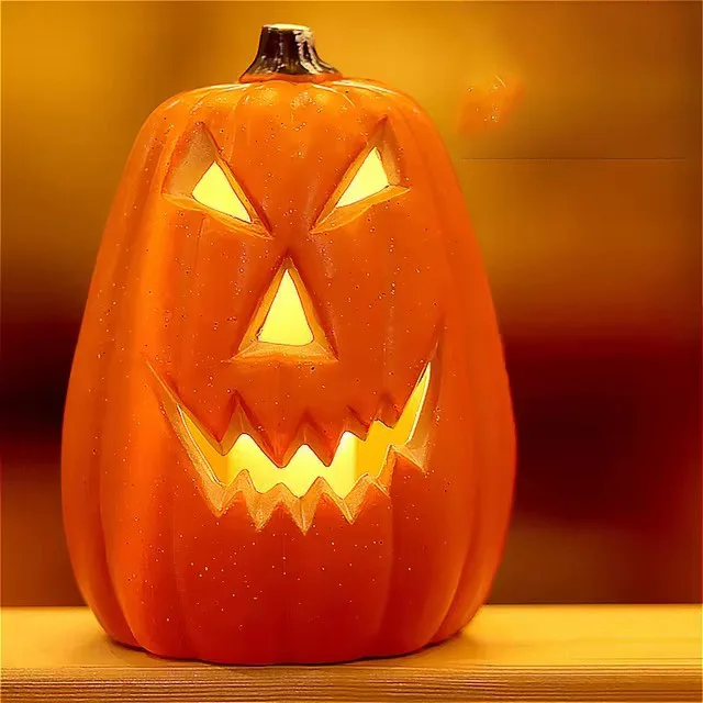LED Light-Up Triple Layer Halloween Pumpkin (13.4" Pre-Lit 3-Tier Stacked Jack-o'-Lantern with Warm Amber Glow & Battery Power for Porch, Mantel & Tabletop) gallery view 10