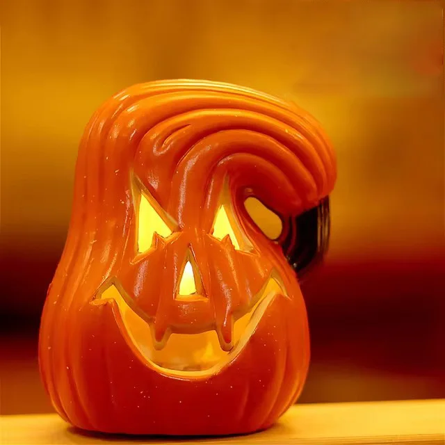 LED Light-Up Triple Layer Halloween Pumpkin (13.4" Pre-Lit 3-Tier Stacked Jack-o'-Lantern with Warm Amber Glow & Battery Power for Porch, Mantel & Tabletop) gallery view 11
