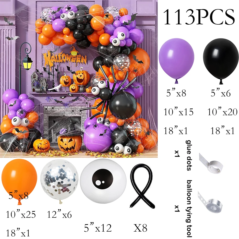 Complete 113-Piece Halloween Balloon Garland Arch Kit Inventory Breakdown