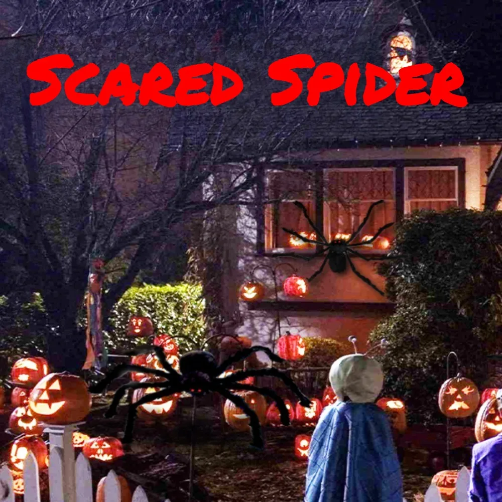 Giant Halloween Spider Outdoor Yard Decor (5 FT / 150 cm Large Poseable Furry Black Spider with Eerie Red Eyes for Giant Web, Lawn, Porch & Roof Display) gallery view 1