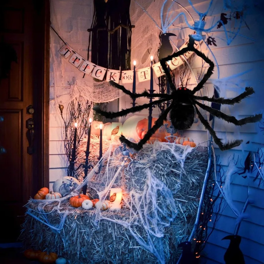 Giant Halloween Spider Outdoor Yard Decor (5 FT / 150 cm Large Poseable Furry Black Spider with Eerie Red Eyes for Giant Web, Lawn, Porch & Roof Display) gallery view 2
