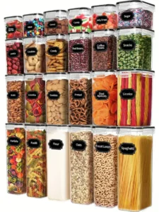 24-Piece Airtight Food Storage Containers Set (BPA-Free Modular Kitchen Pantry Organizers, 4 Multi-Use Sizes with Reusable Chalkboard Labels & Marker)