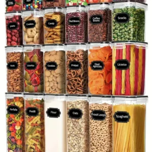 24-Piece Airtight Food Storage Containers Set (BPA-Free Modular Kitchen Pantry Organizers, 4 Multi-Use Sizes with Reusable Chalkboard Labels & Marker)