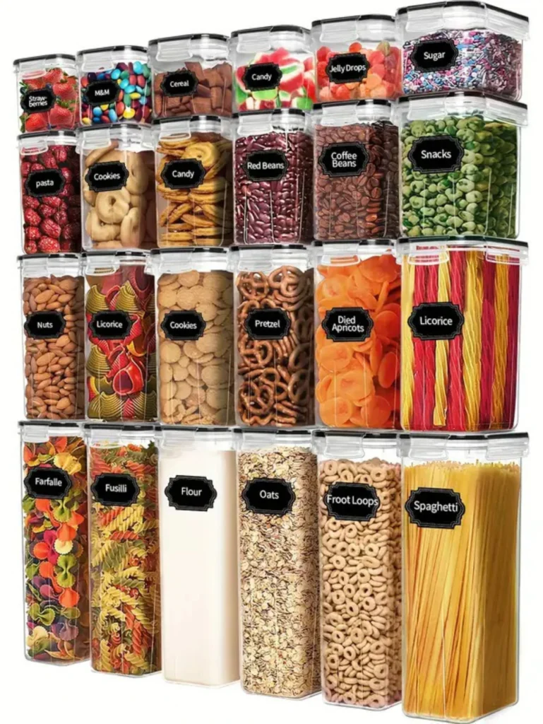 24-Piece Airtight Food Storage Containers Set (BPA-Free Modular Kitchen Pantry Organizers, 4 Multi-Use Sizes with Reusable Chalkboard Labels & Marker)