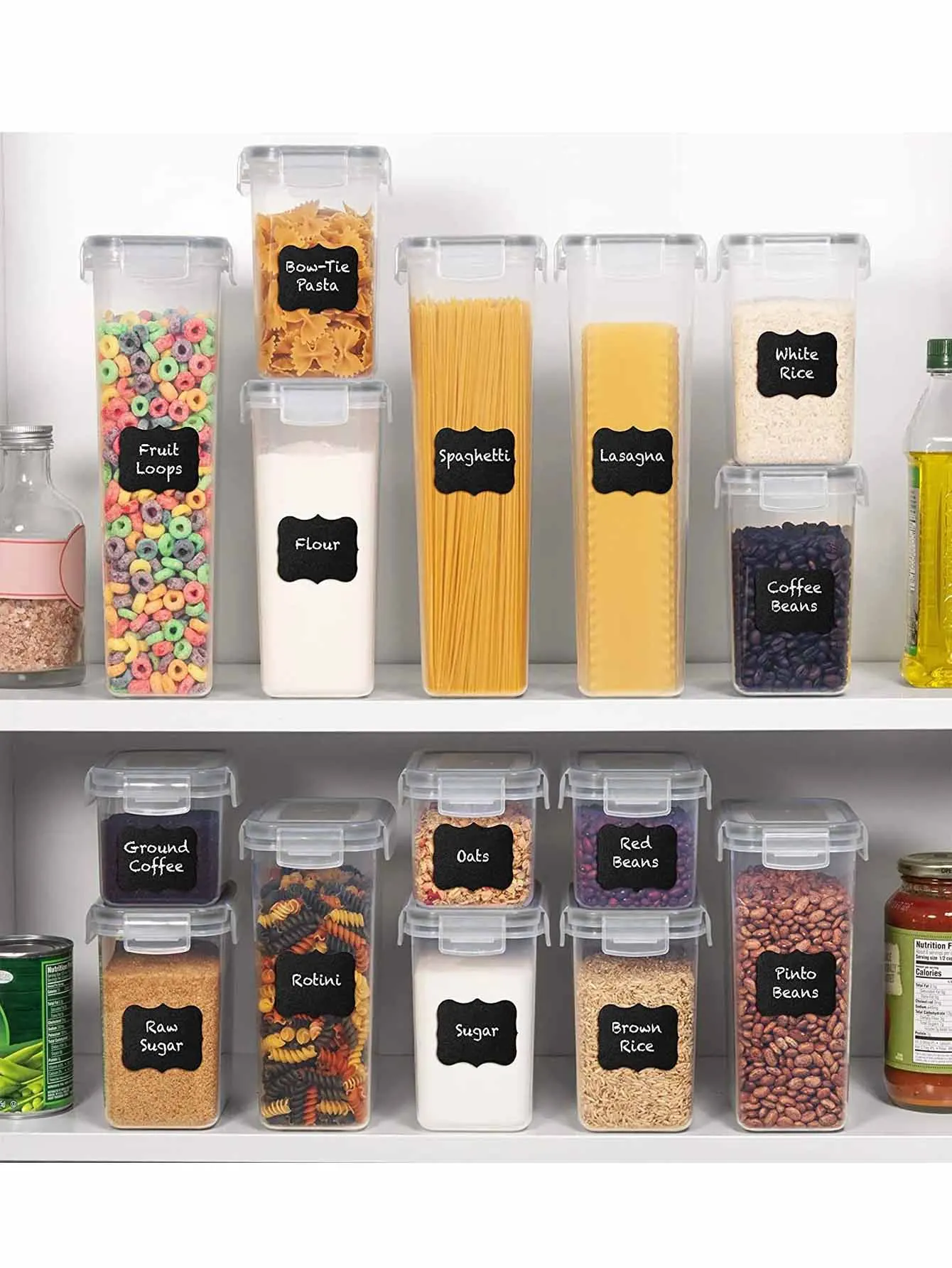 24-Piece Airtight Food Storage Containers Set (BPA-Free Modular Kitchen Pantry Organizers, 4 Multi-Use Sizes with Reusable Chalkboard Labels & Marker) gallery view 3